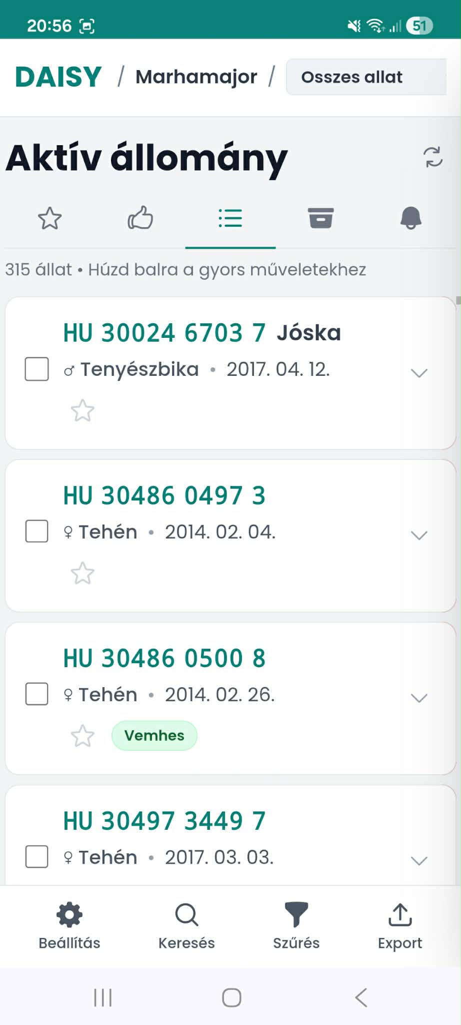 DAISY aktív állomány lista