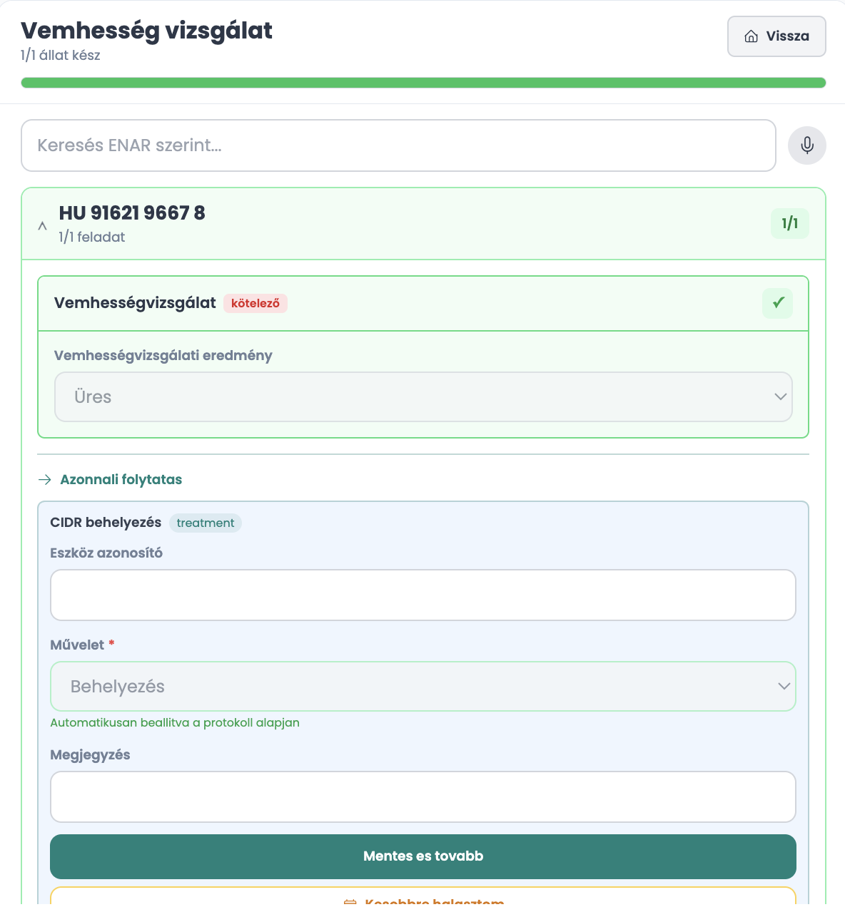 Futó protokoll instance — Vemhességvizsgálat feladat a DAISY-ben